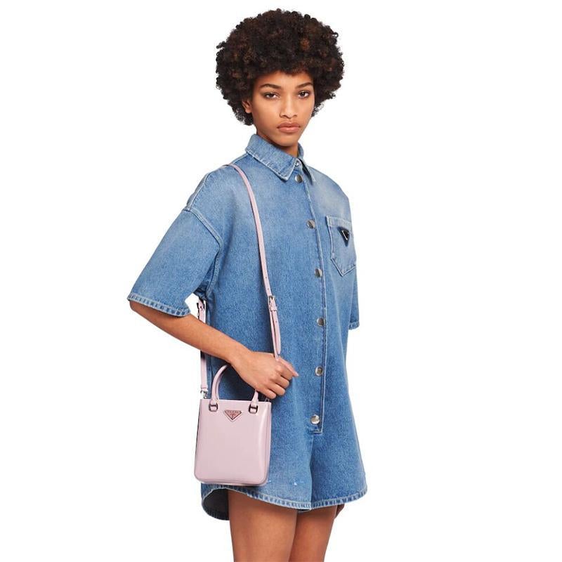 PRADA(プラダ) スモール ブラッシュドレザー トートバッグ ピンク