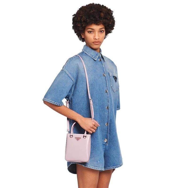 PRADA(プラダ) スモール ブラッシュドレザー トートバッグ ピンク