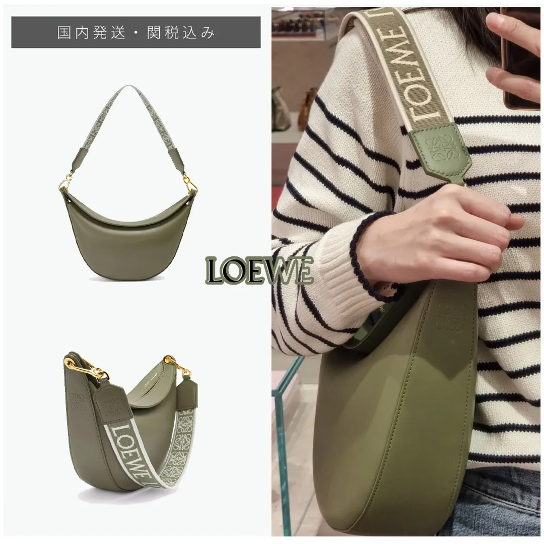 関税込 ◆LOEWE サテンカーフ＆ジャカード Luna ホーボー バッグ