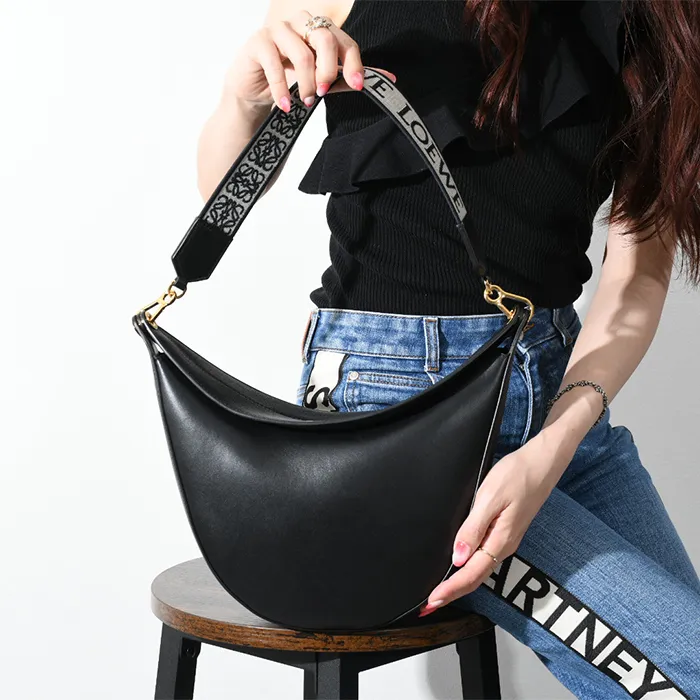 関税込 ◆LOEWE サテンカーフ＆ジャカード Luna ホーボー バッグ