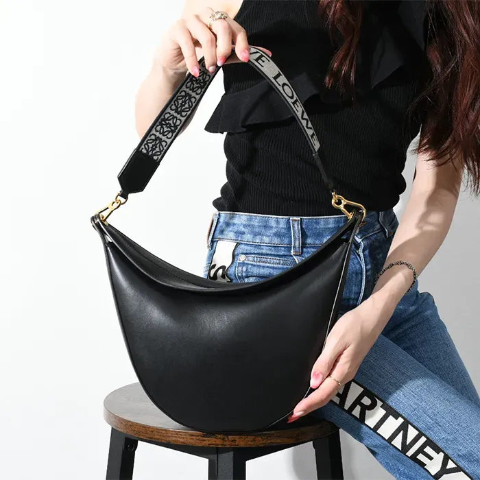 関税込 ◆LOEWE サテンカーフ＆ジャカード Luna ホーボー バッグ