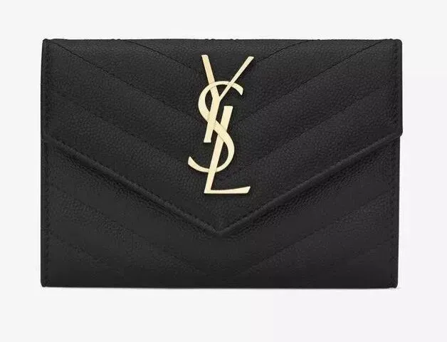 小文字のロゴグレインエンボスレザー封筒ウォレット