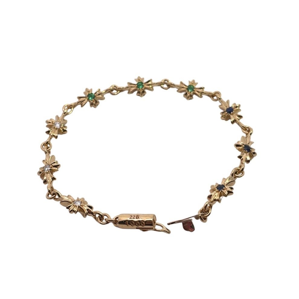 Chrome Hearts（クロム・ハーツ）の 22K 金メッキで石を嵌めた十字架ブレスレット