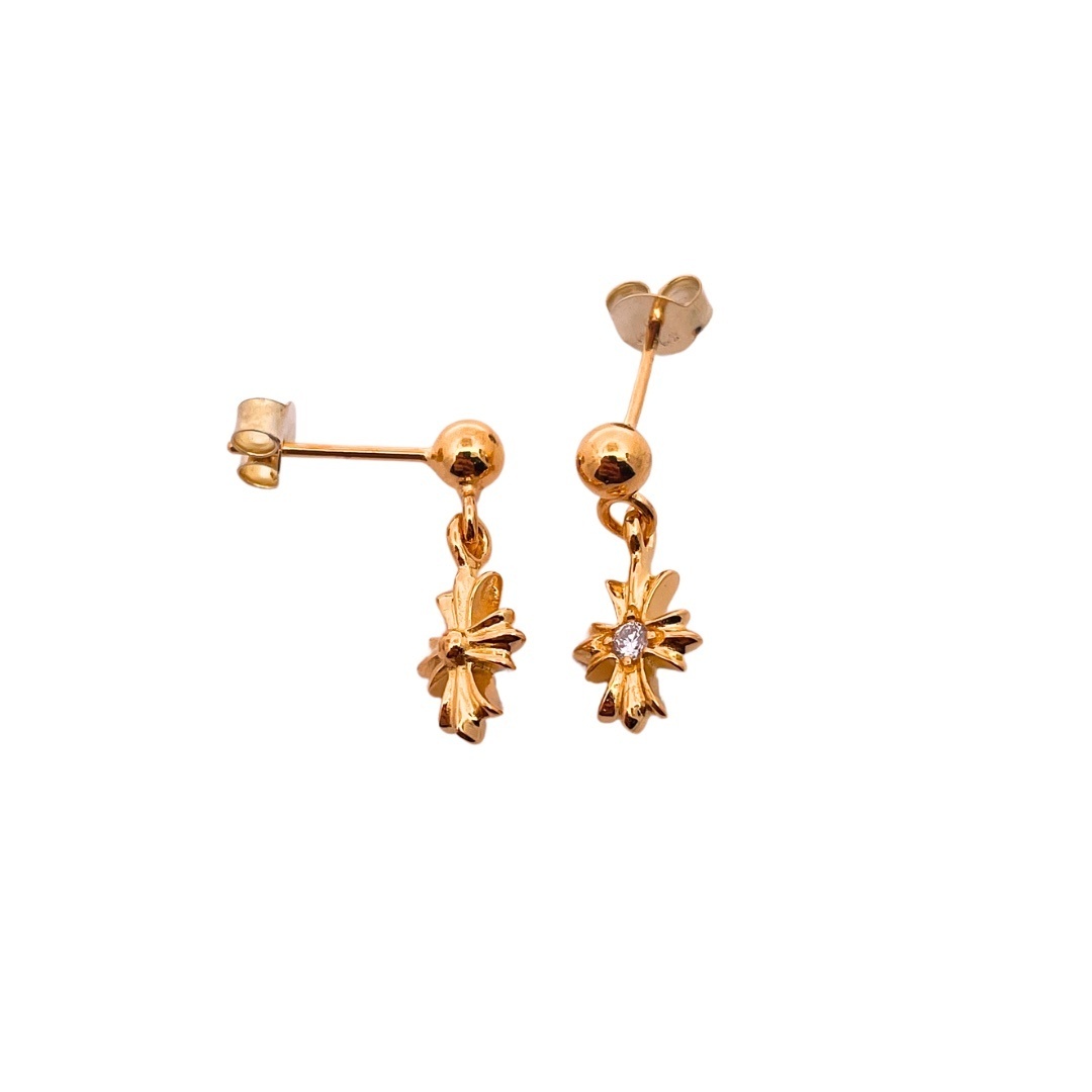 Chrome Hearts (クロム・ハーツ) の金メッキで石を埋めたシングルクロスフラワーイヤリング