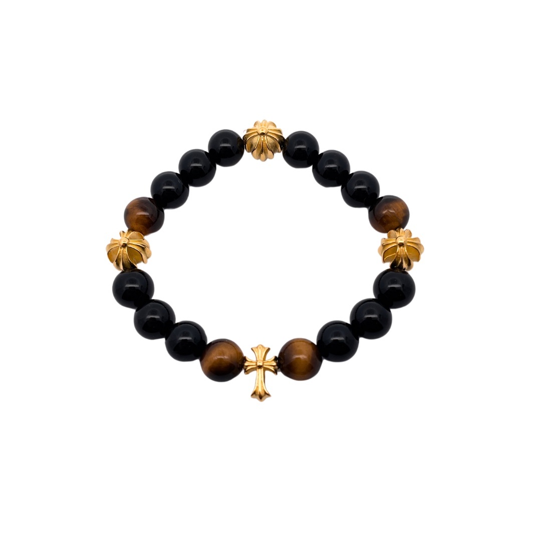 Chrome Hearts（クロム・ハーツ）のクロスモチーフの黒瑪瑙と琥珀石入りのハンドブレスレット