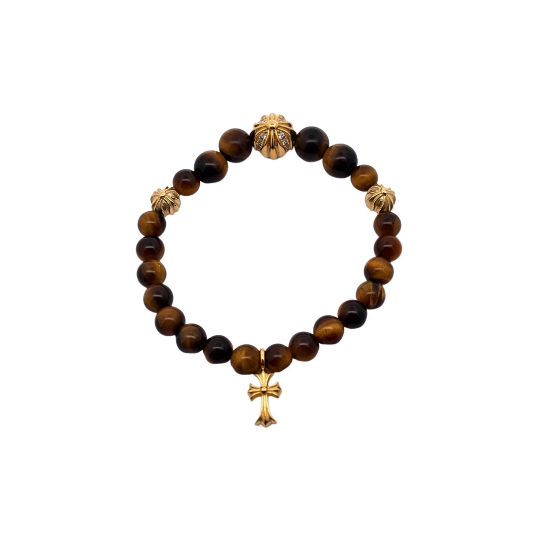 Chrome Hearts（クロム・ハーツ）のクロスモチーフの金メッキアンバー入りハンドブレスレット