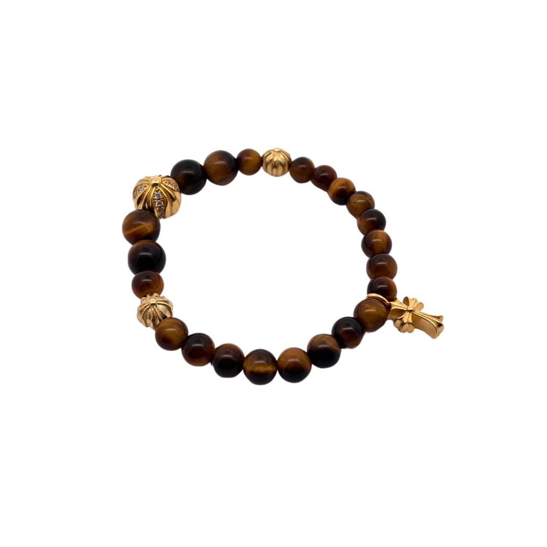 Chrome Hearts（クロム・ハーツ）のクロスモチーフの金メッキアンバー入りハンドブレスレット