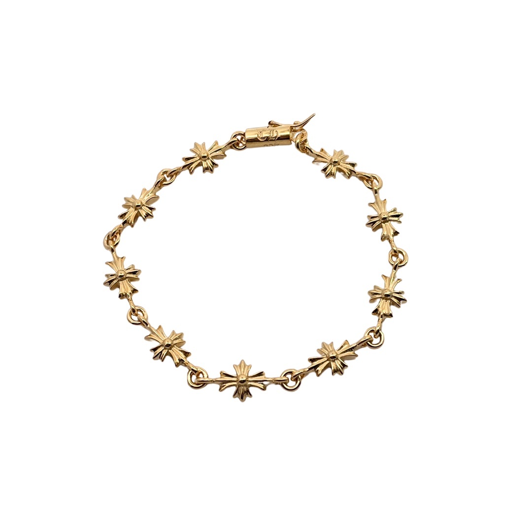 Chrome Hearts（クロム・ハーツ）の金メッキのグリーンダイヤモンドを飾った十字架ブレスレット