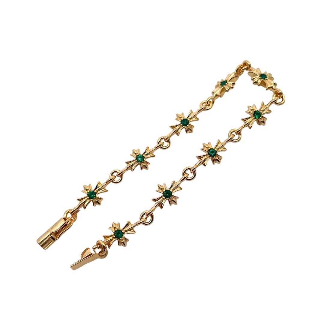 Chrome Hearts（クロム・ハーツ）の金メッキのグリーンダイヤモンドを飾った十字架ブレスレット