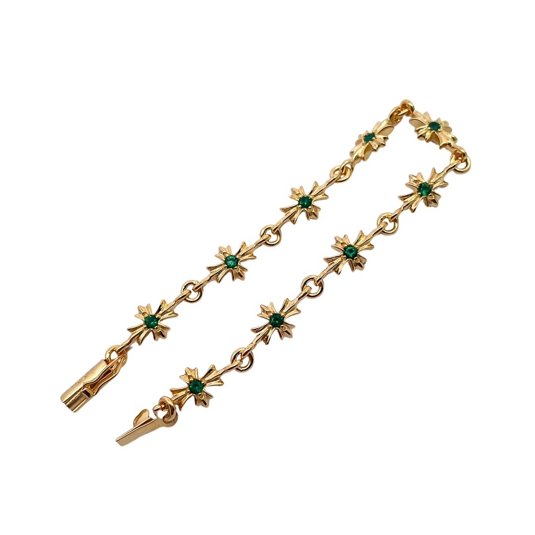 Chrome Hearts（クロム・ハーツ）の金メッキのグリーンダイヤモンドを飾った十字架ブレスレット