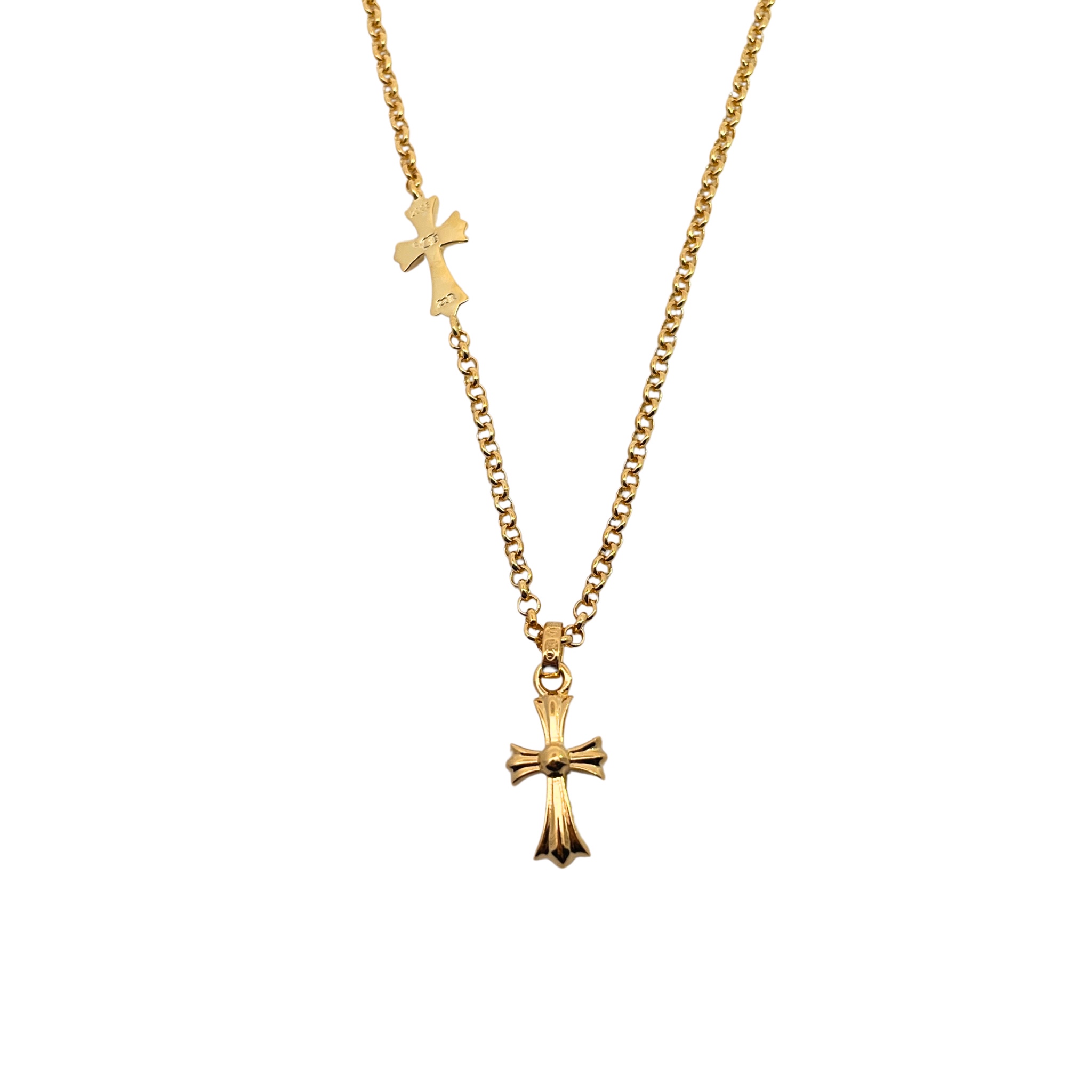 クロムハーツ 金メッキ 石を嵌めた小さな十字架ペンダント