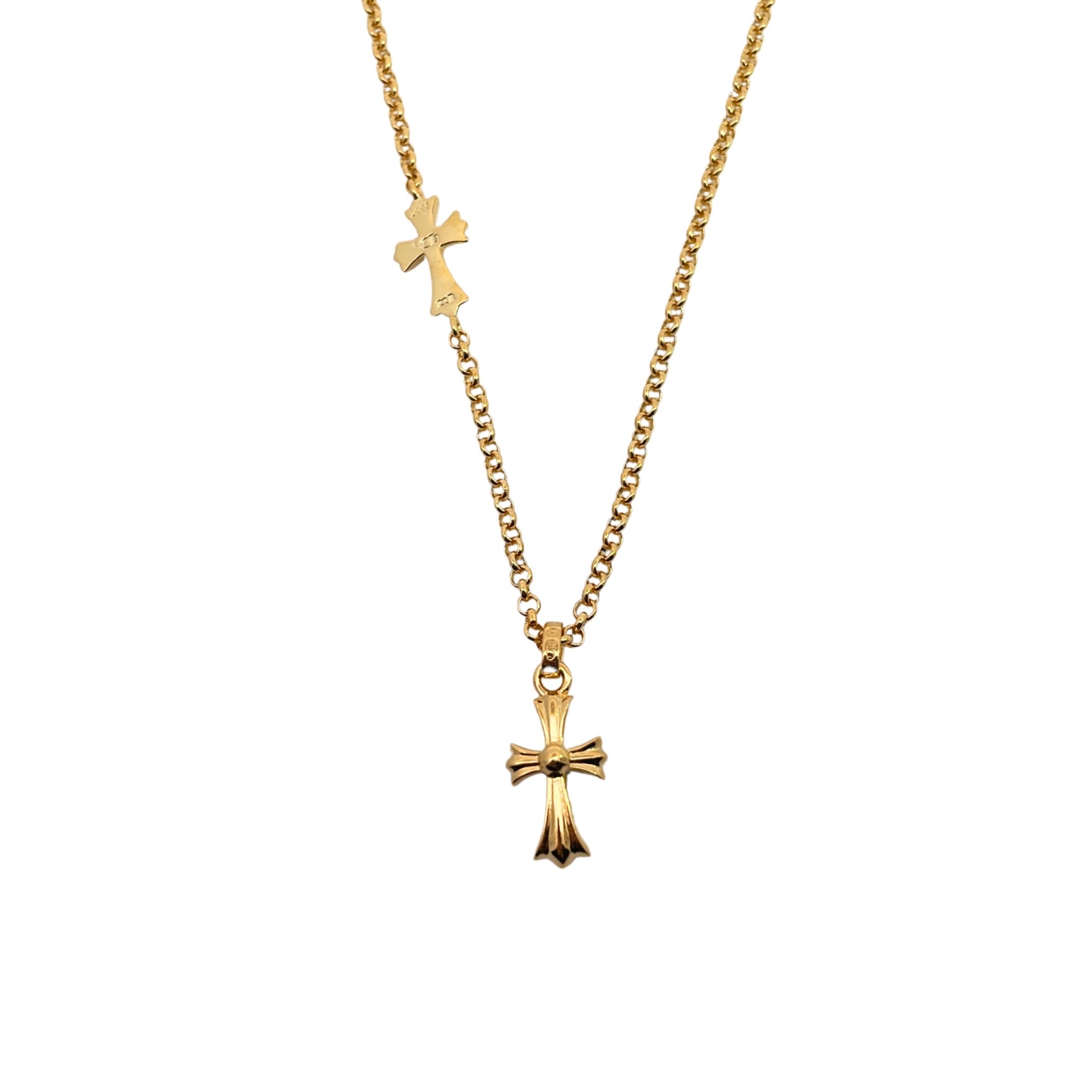 クロムハーツ 金メッキ 石を嵌めた小さな十字架ペンダント