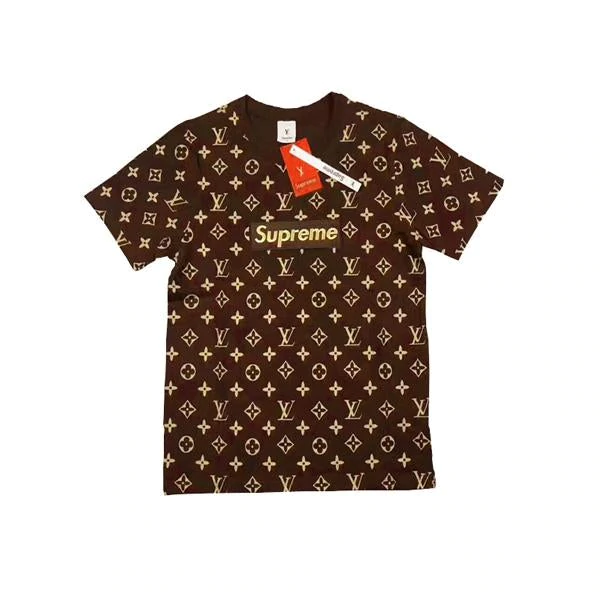 大人気ブランド Supreme X Louis Vuitton 半袖Tシャツ Coffee