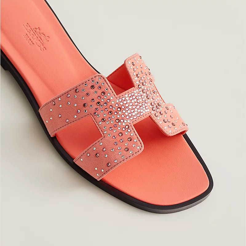 HERMES 人気 サンダル 煌めくラインストーン H 本革レザー Oran