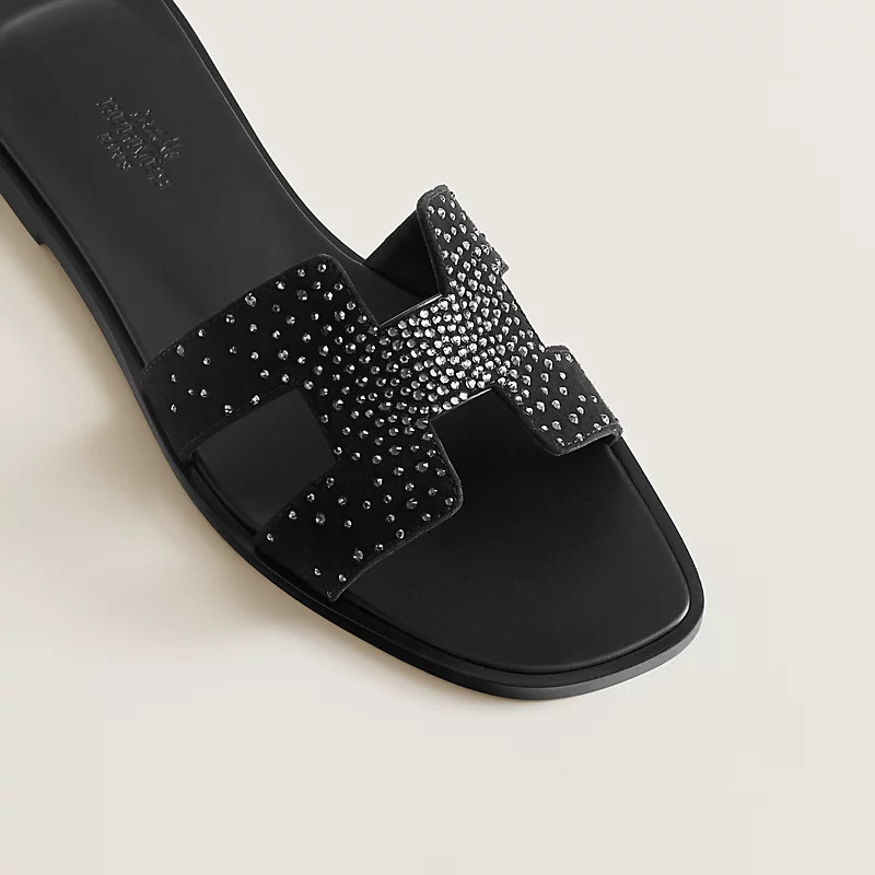 HERMES 人気 サンダル 煌めくラインストーン H 本革レザー Oran