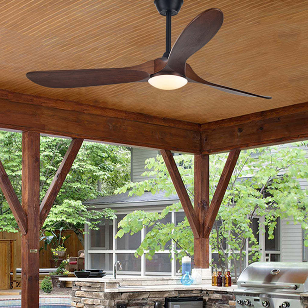 Retro Solid Wood Frequency Conversion Silent Dimming Ceiling Fan with Lights-Lighom