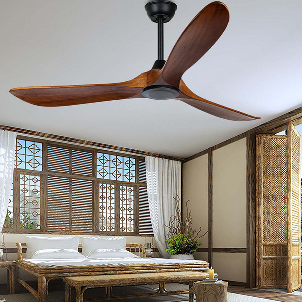 Retro Solid Wood Frequency Conversion Silent Dimming Ceiling Fan with Lights-Lighom
