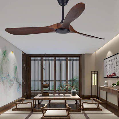 Retro Solid Wood Frequency Conversion Silent Dimming Ceiling Fan with Lights-Lighom