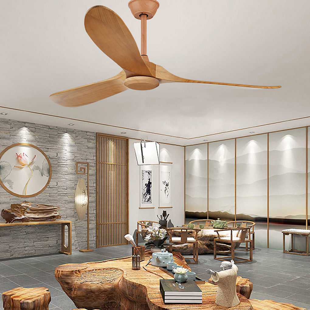 Retro Solid Wood Frequency Conversion Silent Dimming Ceiling Fan with Lights-Lighom