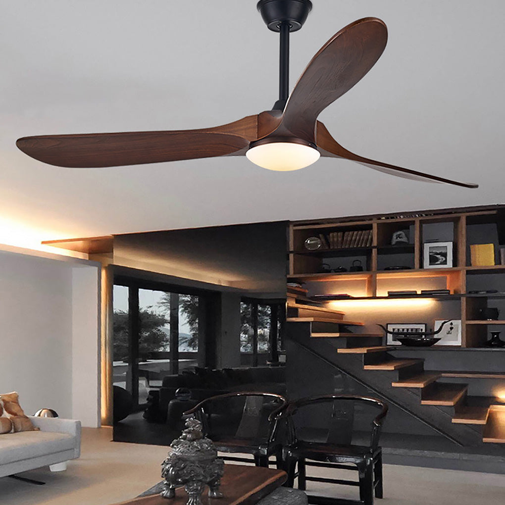 Retro Solid Wood Frequency Conversion Silent Dimming Ceiling Fan with Lights-Lighom