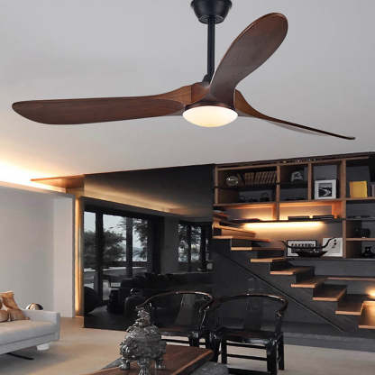 Retro Solid Wood Frequency Conversion Silent Dimming Ceiling Fan with Lights-Lighom