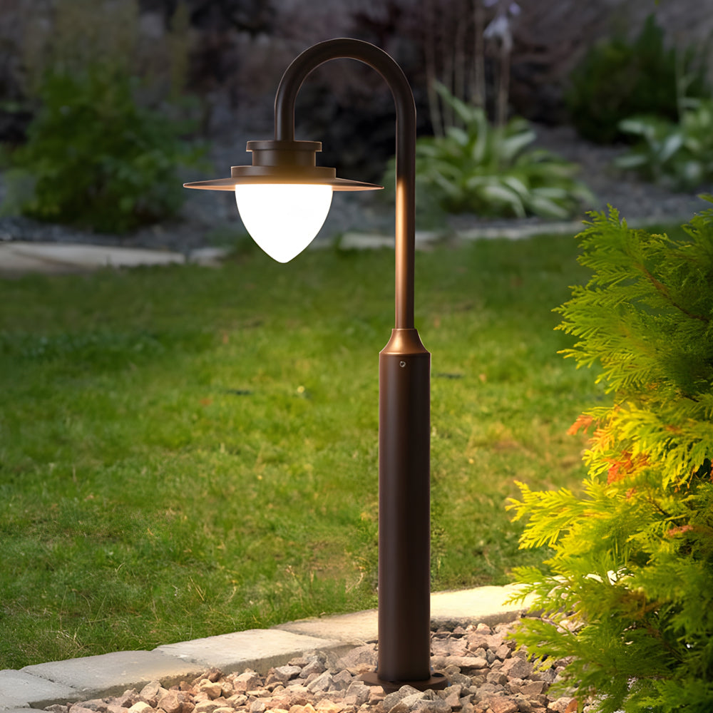 Minimalist Nordic Arc Arm LED Lawn Lamp Durable Outdoor Post Lighting-Lighom