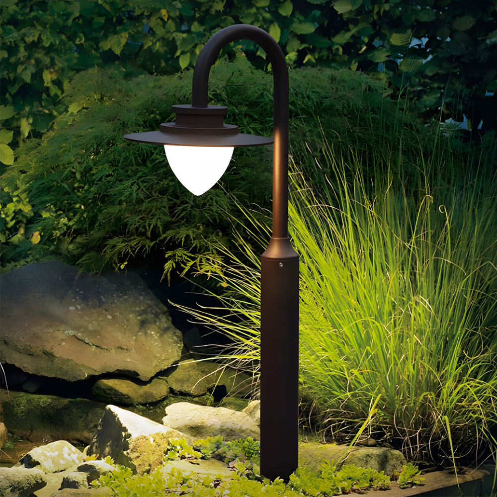 Minimalist Nordic Arc Arm LED Lawn Lamp Durable Outdoor Post Lighting-Lighom