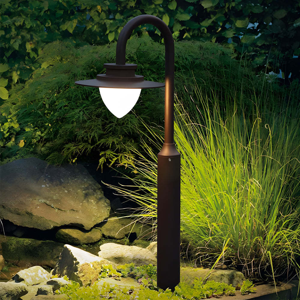 Minimalist Nordic Arc Arm LED Lawn Lamp Durable Outdoor Post Lighting-Lighom