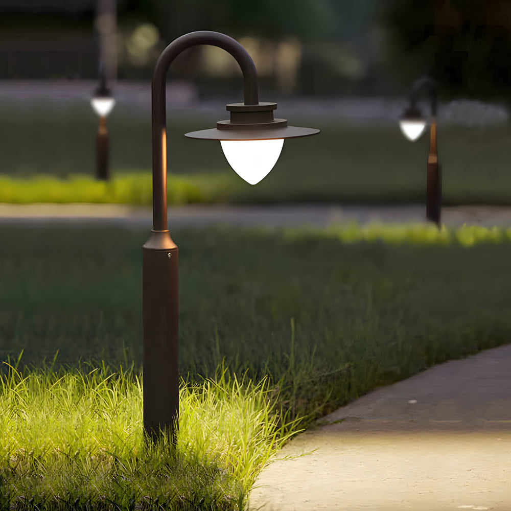 Minimalist Nordic Arc Arm LED Lawn Lamp Durable Outdoor Post Lighting-Lighom