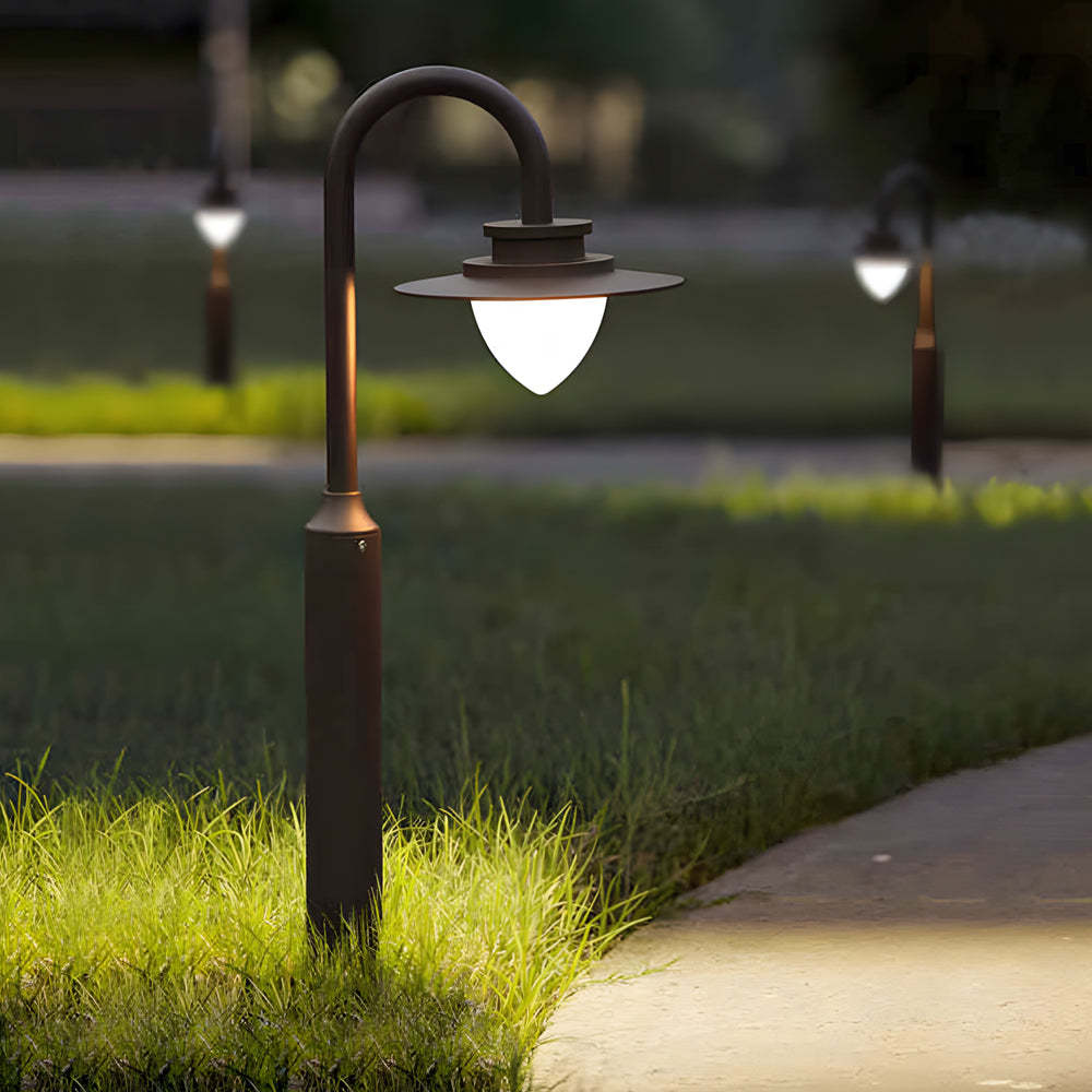 Minimalist Nordic Arc Arm LED Lawn Lamp Durable Outdoor Post Lighting-Lighom