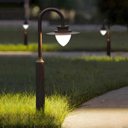 Minimalist Nordic Arc Arm LED Lawn Lamp Durable Outdoor Post Lighting-Lighom