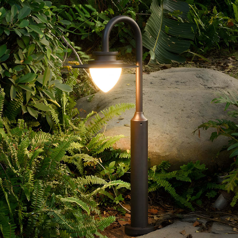 Minimalist Nordic Arc Arm LED Lawn Lamp Durable Outdoor Post Lighting-Lighom