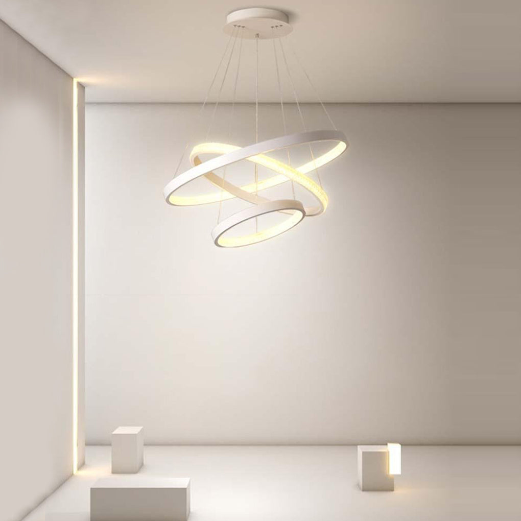 Modern round three-ring black chandeliers — Cool White (6000K) / Matte Black