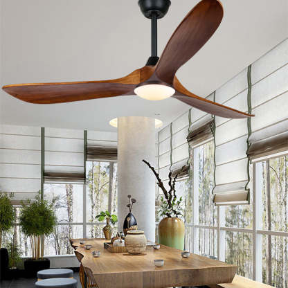 Retro Solid Wood Frequency Conversion Silent Dimming Ceiling Fan with Lights-Lighom