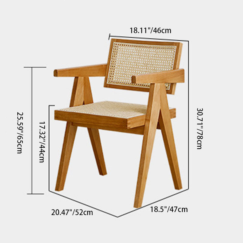 Japanese Rattan Wood V-Frame Dining Chair — Real Rattan / Walnut Color