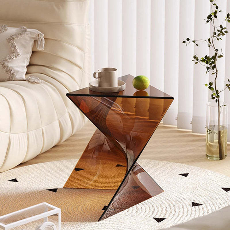 Minimalist Marble Glass Wood Triangle Corner End Table
