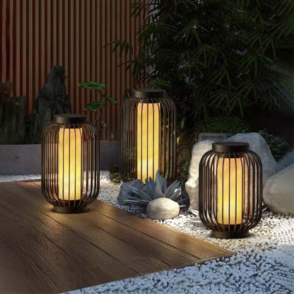 Floor Standing Stainless Steel Brown Modern Caged Outdoor Lanterns-Lighom
