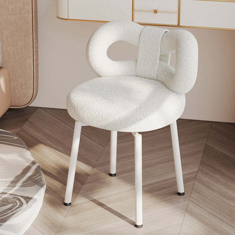 Contemporary Bow Lambswool Iron Vanity Stool — White