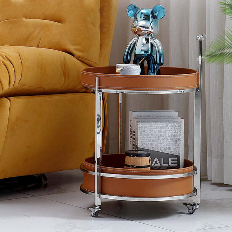 Modern Luxury Leather Steel 2-Tier End Table