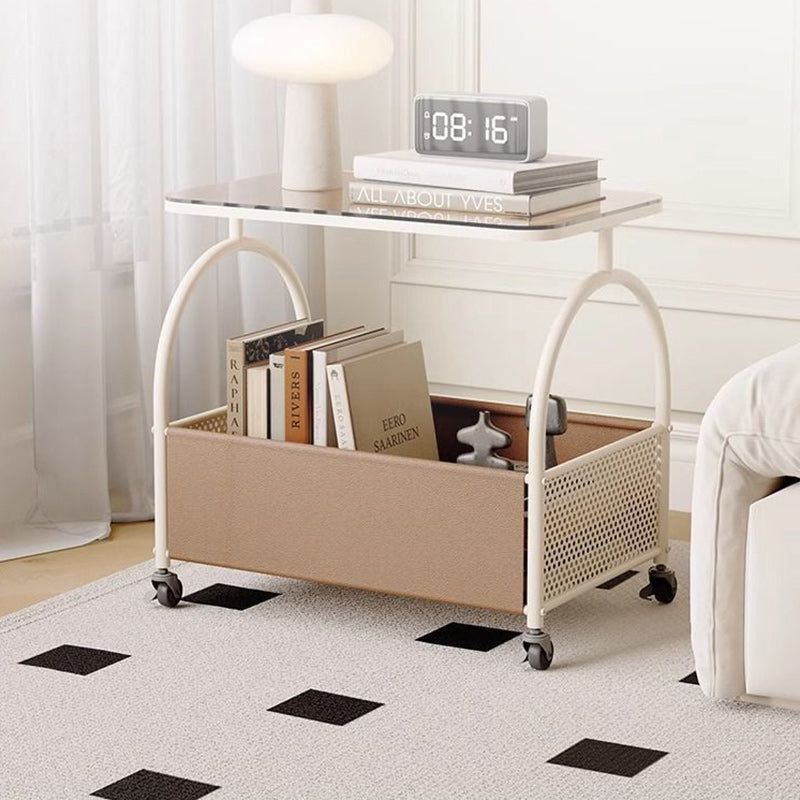 Minimalist Iron Leather Rectangular Coffee Table 1-Storage