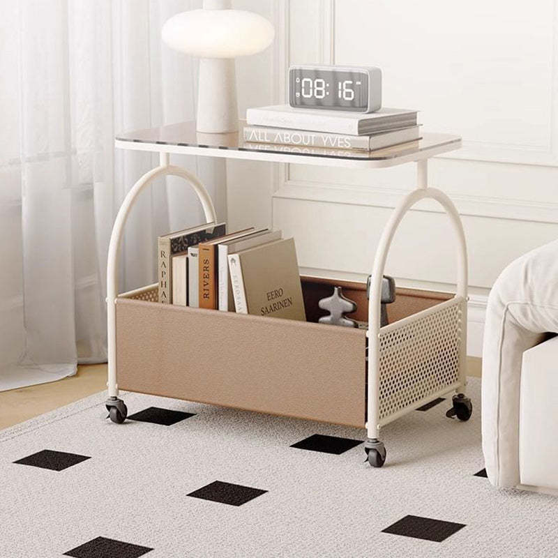 Minimalist Iron Leather Rectangular Coffee Table 1-Storage