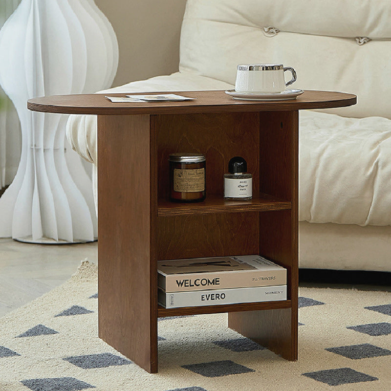 Vintage Oval Faux Panel Wood End Table — Brown