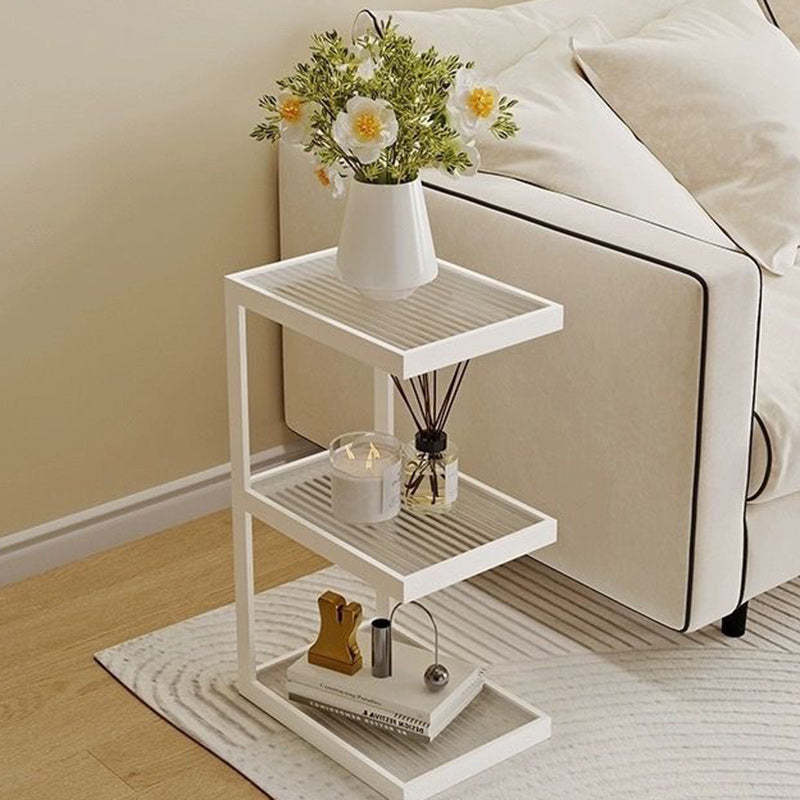 Minimalist Stripe Glass Iron Side Table — 3 / Milky White
