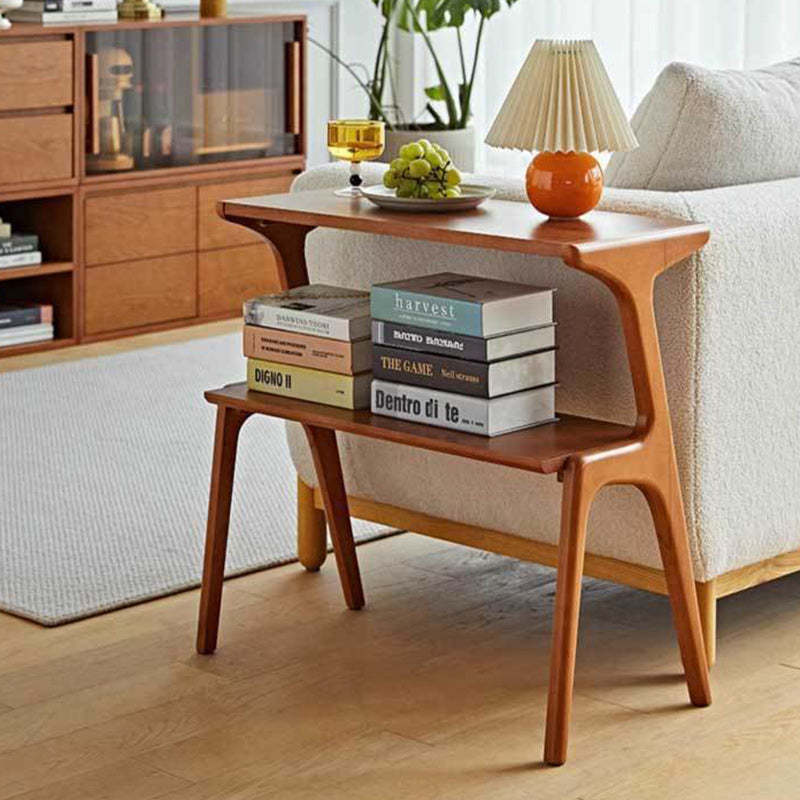 Retro Beech Rubberwood 2-Tier Side Table