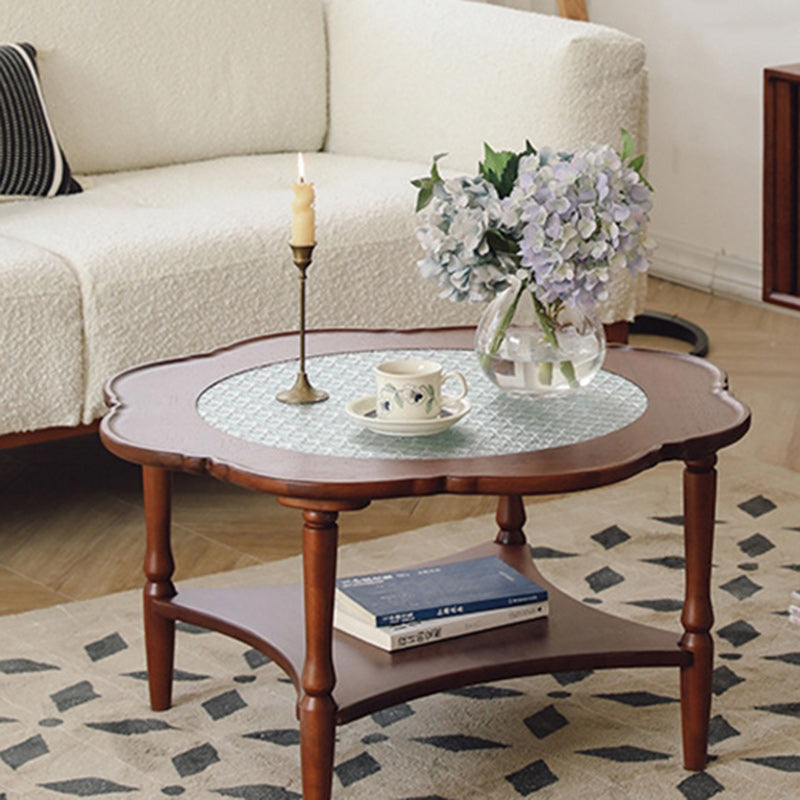 Retro Flower Wood Glass Coffee Table