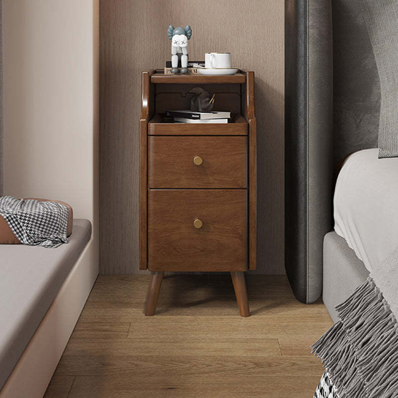 Gray minimalist 2-drawer narrow nightstands — 7.87" L x 15.75" W x 19.69" H / Without USB / Walnut