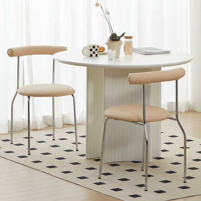 Scandinavian Leather Round Arc Dining Chair — Chrome / Orange