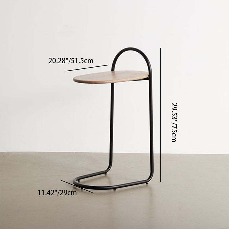 Minimalist Oval Curve Wood Metal End Table