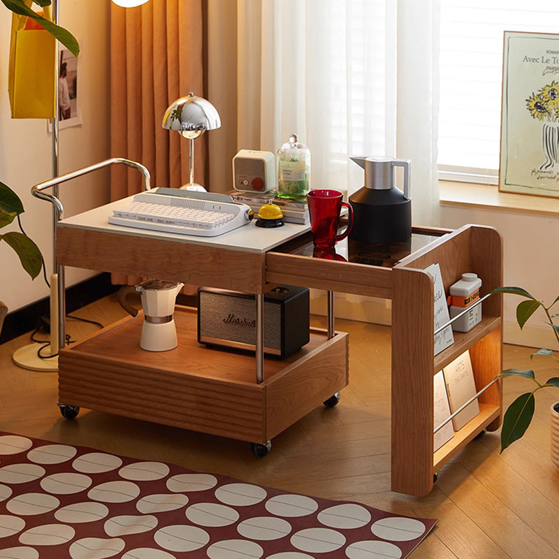 Japanese Solid Wood 2-Tier End Table