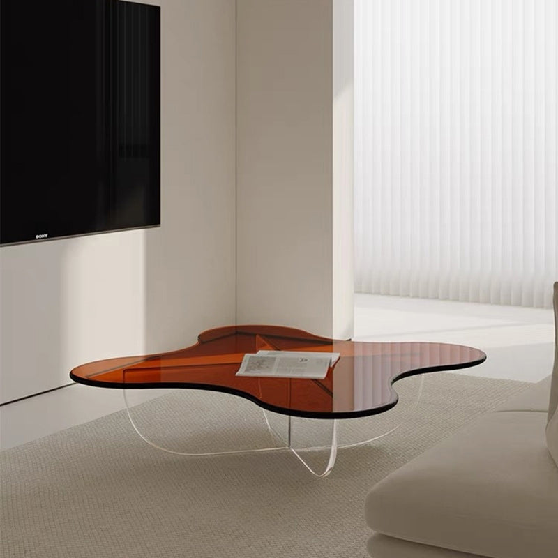Minimalist Floral Cross Base Acrylic Coffee Table — Gray